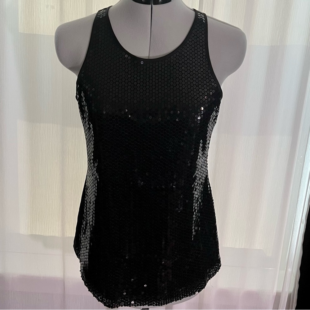Banana Republic, Women’s Sleeveless, Scoop Neck, Sequined Tank, Black, Petite XS
